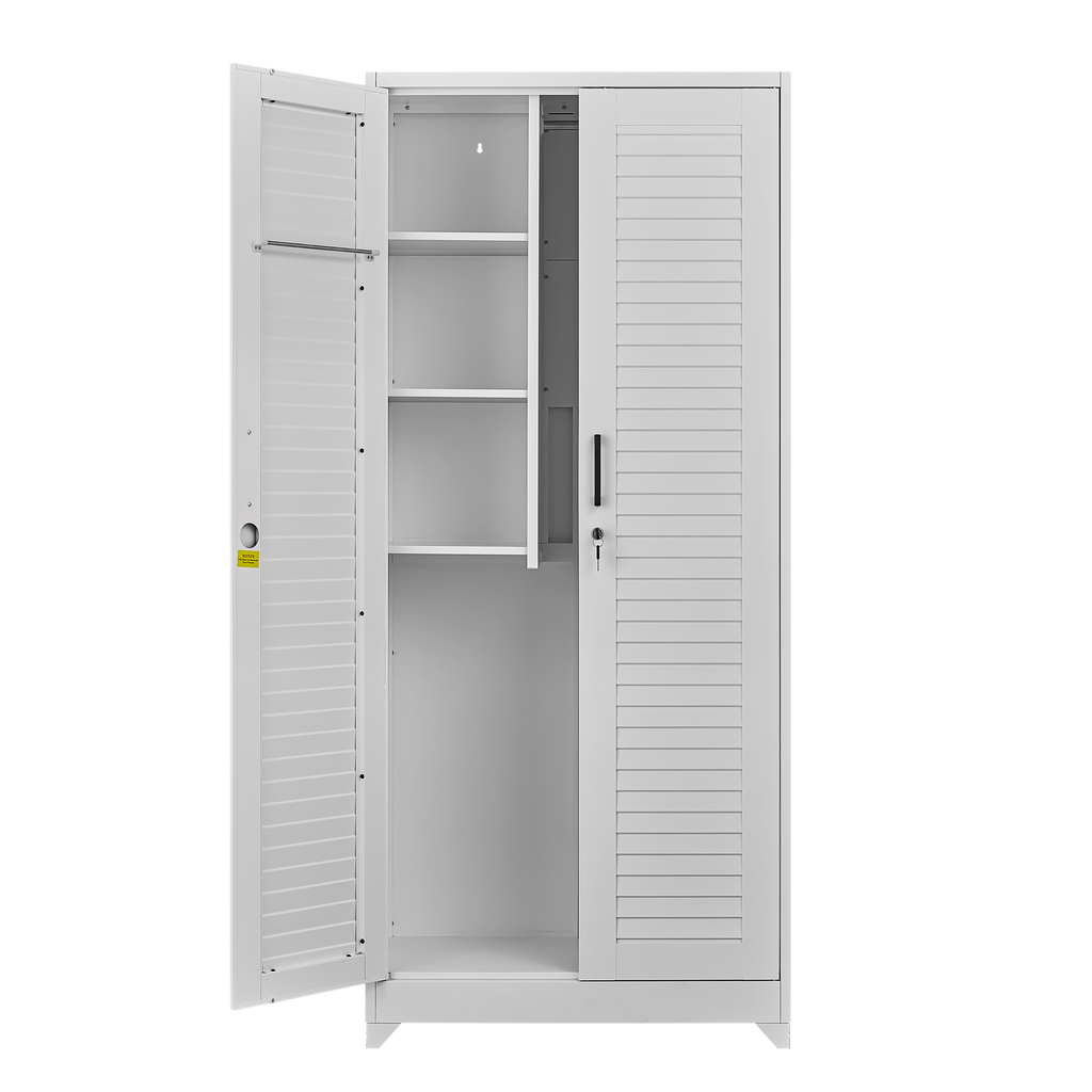 Metal Broom Closet, Garage Storage Cabinet, Tool Chest Bathroom Cabinet with Locking Doors and Wheels, Tall Utility Cabinet w