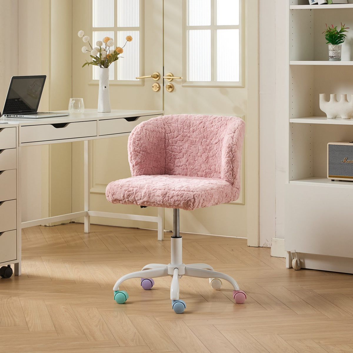 A&A Furniture Office Chair,Artificial rabbit hair Home Office Chair with Metal Base,Adjustable Desk Chair Swivel Office Chair