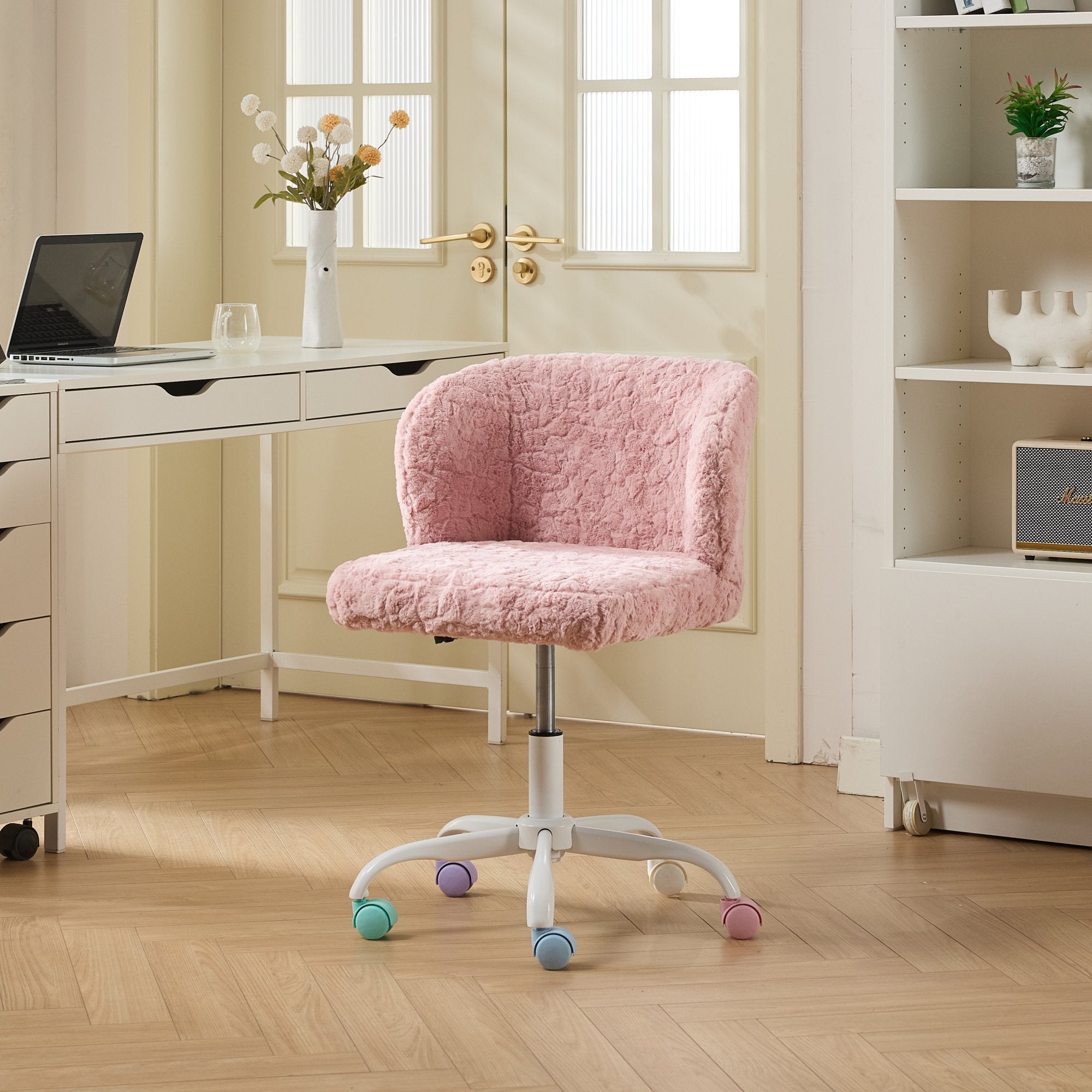 A&A Furniture Office Chair,Artificial rabbit hair Home Office Chair with Metal Base,Adjustable Desk Chair Swivel Office Chair