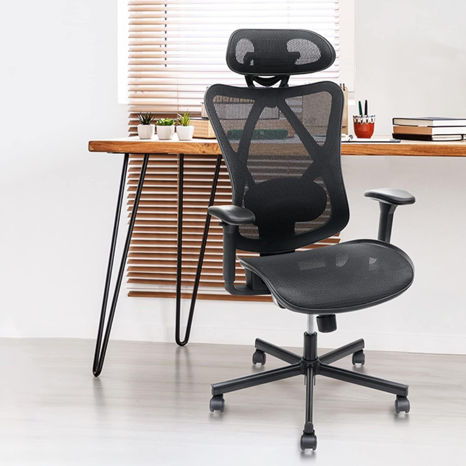 Mesh Office Chair,Ergonomic Office Chairs with Wheels,Adjustable Lumbar Support,Armrest,Headrest-Tilt High Back Desk Chair wi