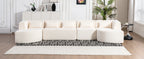 Modern Upholstered L-Shape Sofa with Chaise Lounge and Back Pillows, Beige Boucle Fabric, 144 inches - Grand Goldman Shop