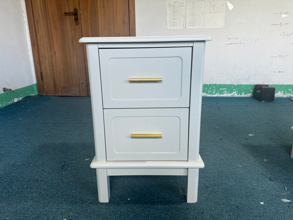 Modern  Nightstand with 2 Drawers, Bedroom Bedside Table with Gold Handles, Sturdy Wood Accent Table for Small Spaces, Living Room, Kids Room & Guest Room-Off White - Grand Goldman Shop