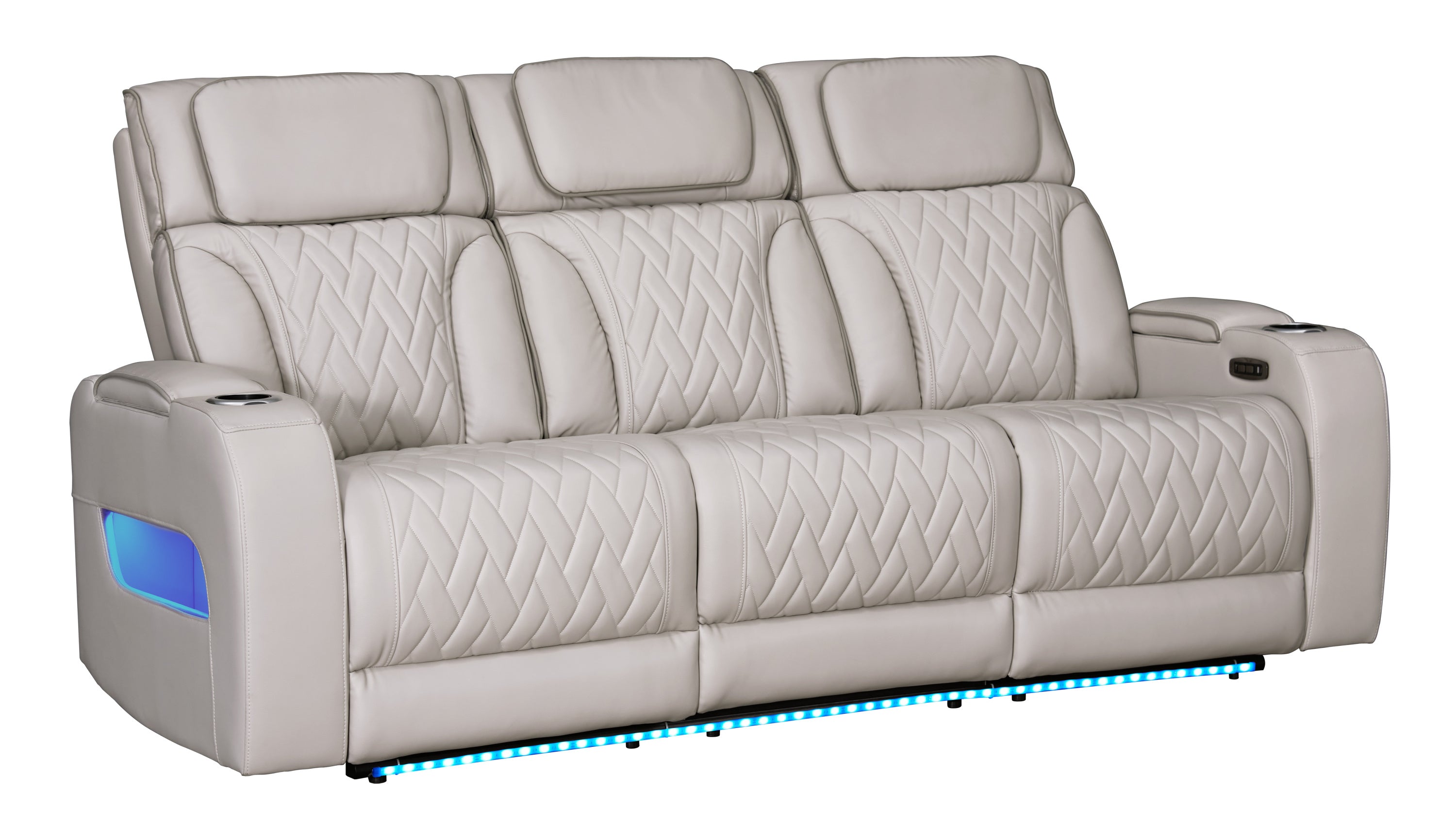 Jazz Ice Leather Aire Transformer Power Reclining Sofa & Loveseat Living Room Set w/Power Headrest, Bluetooth Speakers, LED Lights, Wireless Charging Drop-Down Table, USB Ports, Storage & Cupholders - Grand Goldman Shop