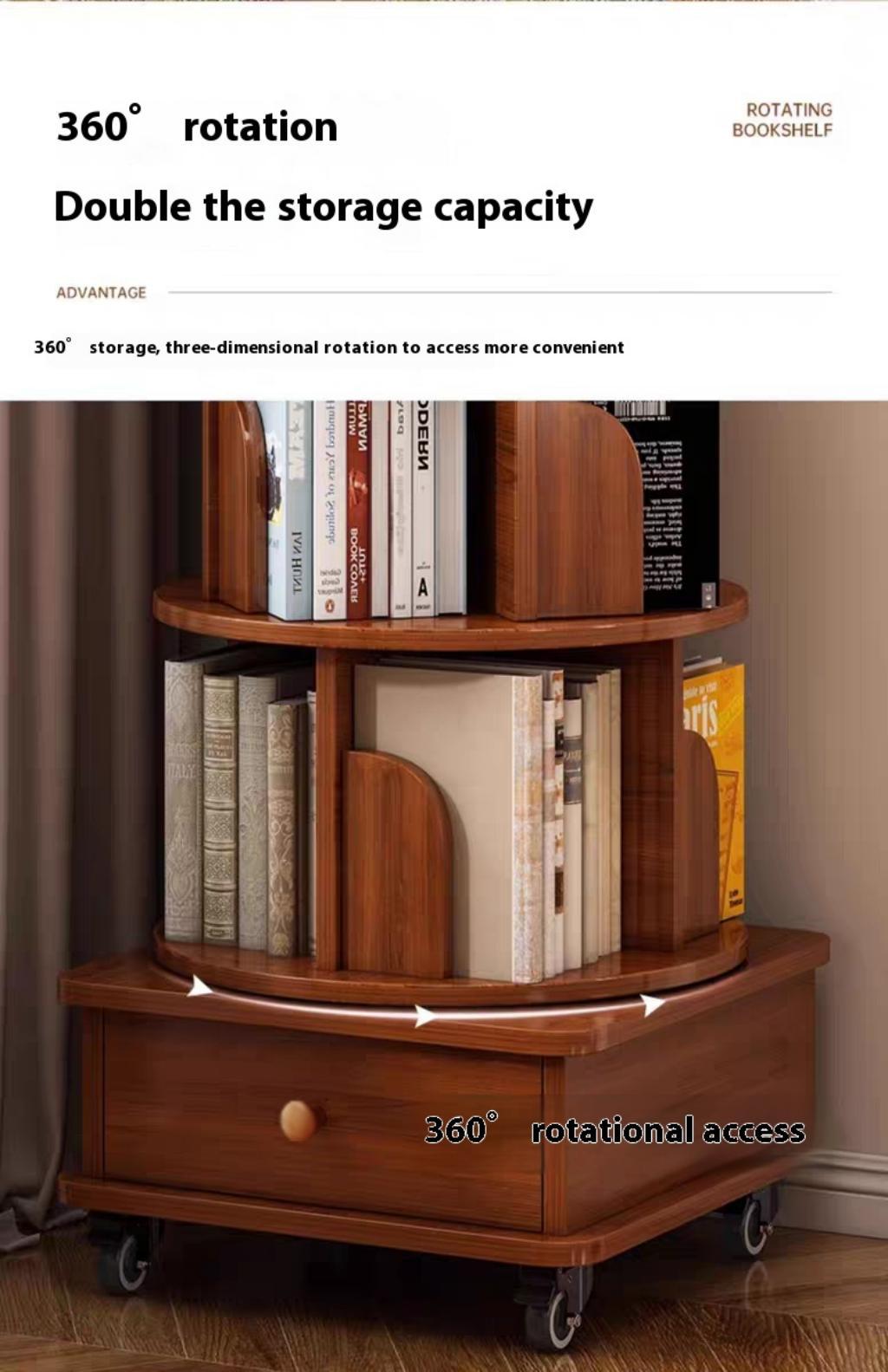 (UPGRADED) Rotating Bookshelf, 360 Display Corner Bookshelf for Small Space, 6 Tier Bookcase Storage Rack with Wheels, Wood Narrow Organizer for Bedroom, Living Room, Study Room, Walnut Brown - Grand Goldman Shop