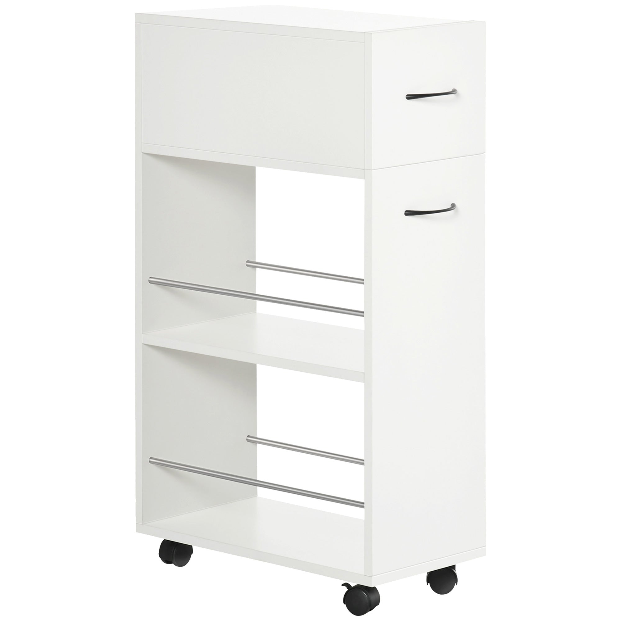 HOMCOM 3- tier Slim Storage Cart, Rolling Narrow Kitchen Cart on Wheels for Small Place, Slide Out Side Utility Cart for Bathroom, Laundry - Grand Goldman Shop