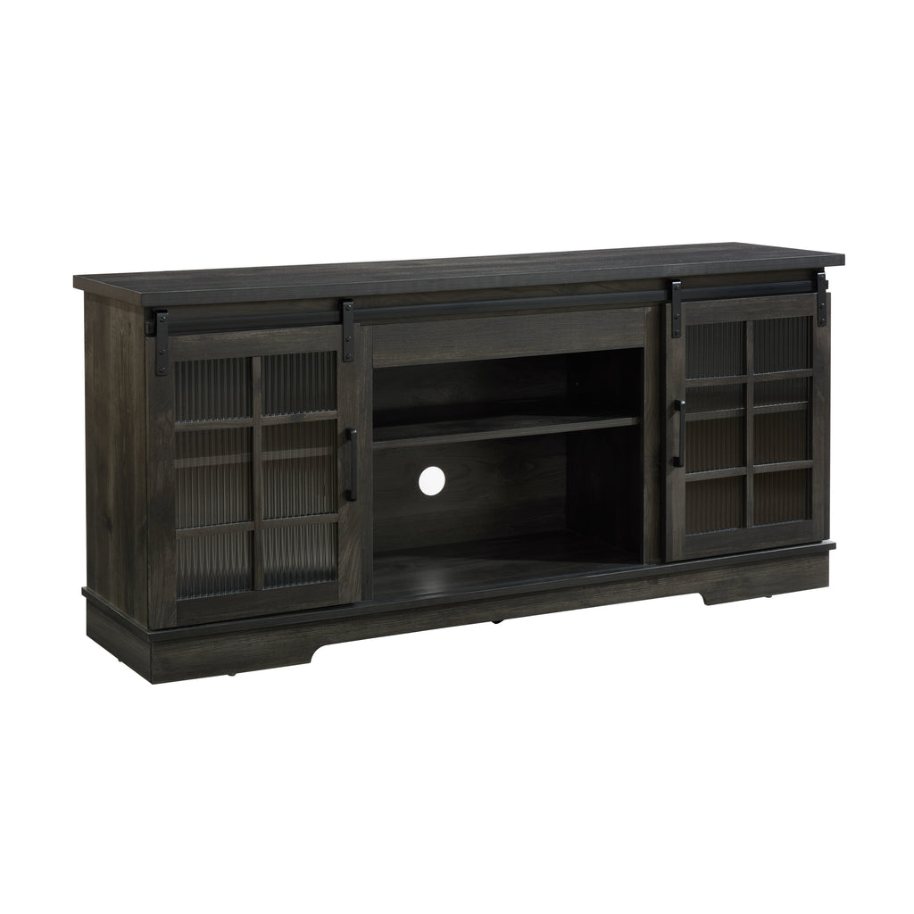 Multipurpose Sliding Door TV Stand Large Storage Cabinet with 2 Sliding Fluted Glass Tempered Doors, TV Up to 65'', TV Desk Storage Rack, Charcoal GREY, 59.13'W*15.94'D*27.8'H - Grand Goldman Shop