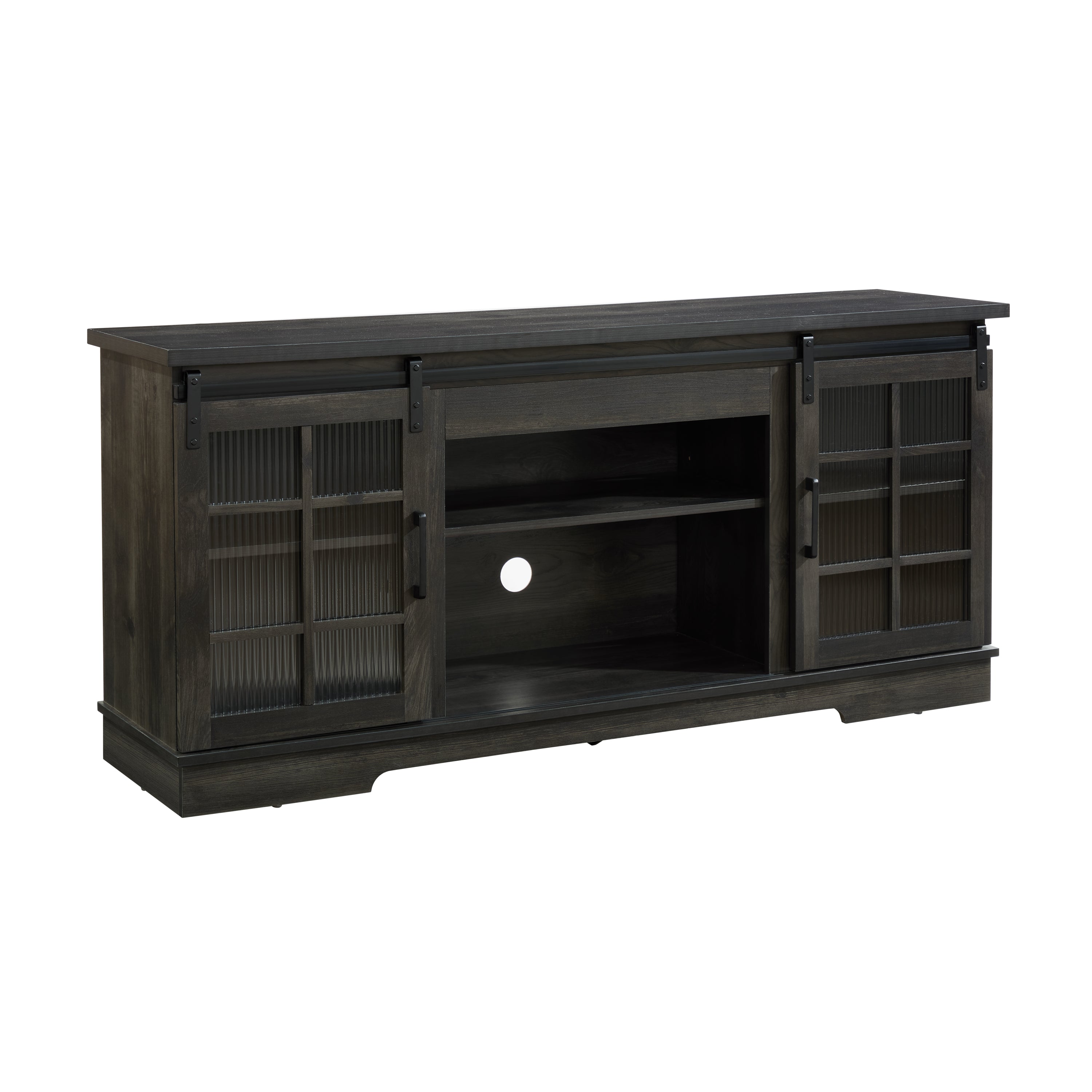 Multipurpose Sliding Door TV Stand Large Storage Cabinet with 2 Sliding Fluted Glass Tempered Doors, TV Up to 65'', TV Desk Storage Rack, Charcoal GREY, 59.13'W*15.94'D*27.8'H - Grand Goldman Shop