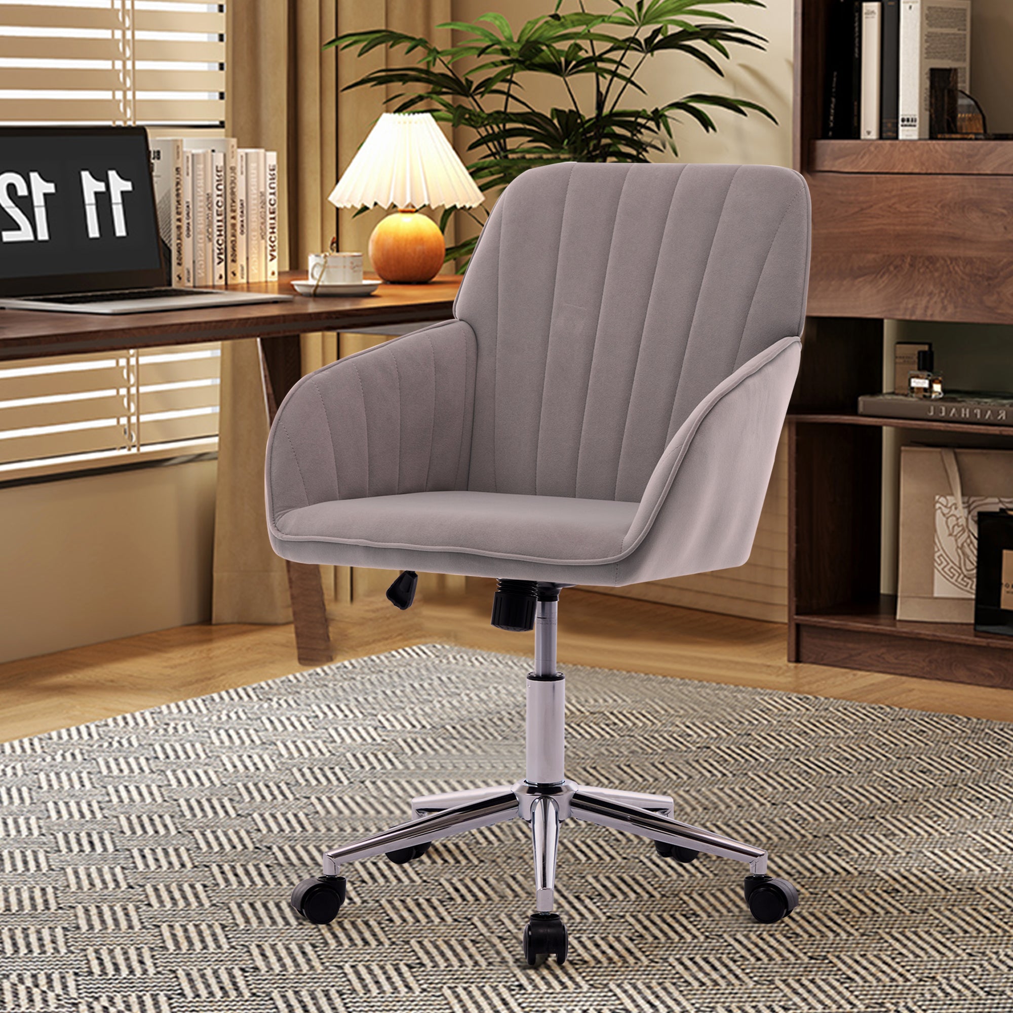 TY Adjustable Office Chair, Ergonomic Swivel Chair with Comfortable Backrest Seat, Gray Velvet, 24.60 x 22.84 x 38.00 inches 