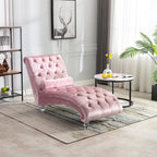 Velvet Chaise Lounge Indoor, Button-Tufted Upholstered Chaise Lounge Chair with Pillow in Pink Velvet, Comfortable Seating for Bedroom Living Room Office - Grand Goldman Shop