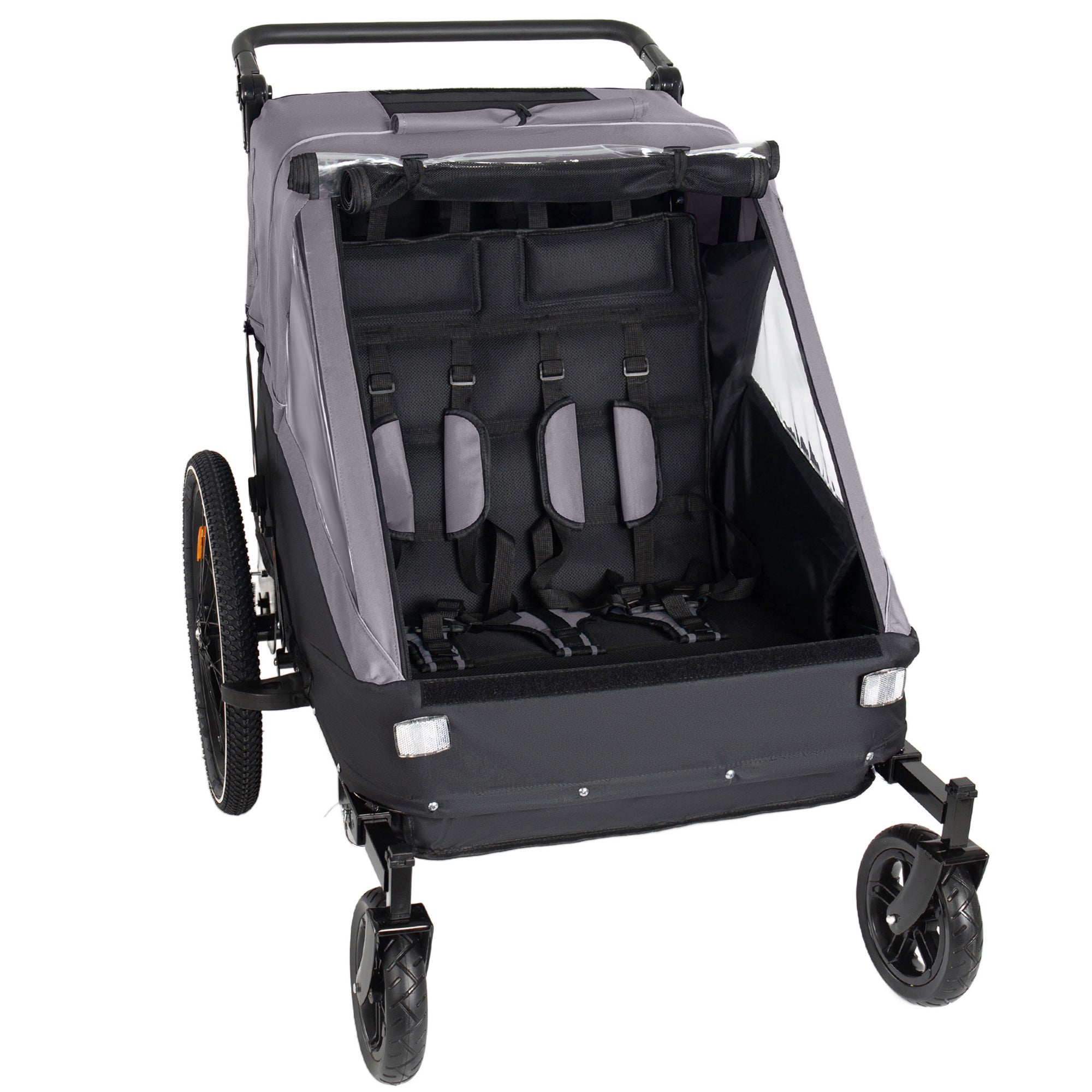 2 in 1 Kids Bike Trailer and Stroller for 1 to 2 Children, Jogging Function, Foldable Compact Storage with Universal Bike Hit