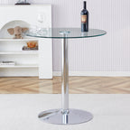 Modern Minimalist Circular Glass Dining Table with Electroplated Silver Metal Legs, 35-Inch Diameter - Grand Goldman Shop