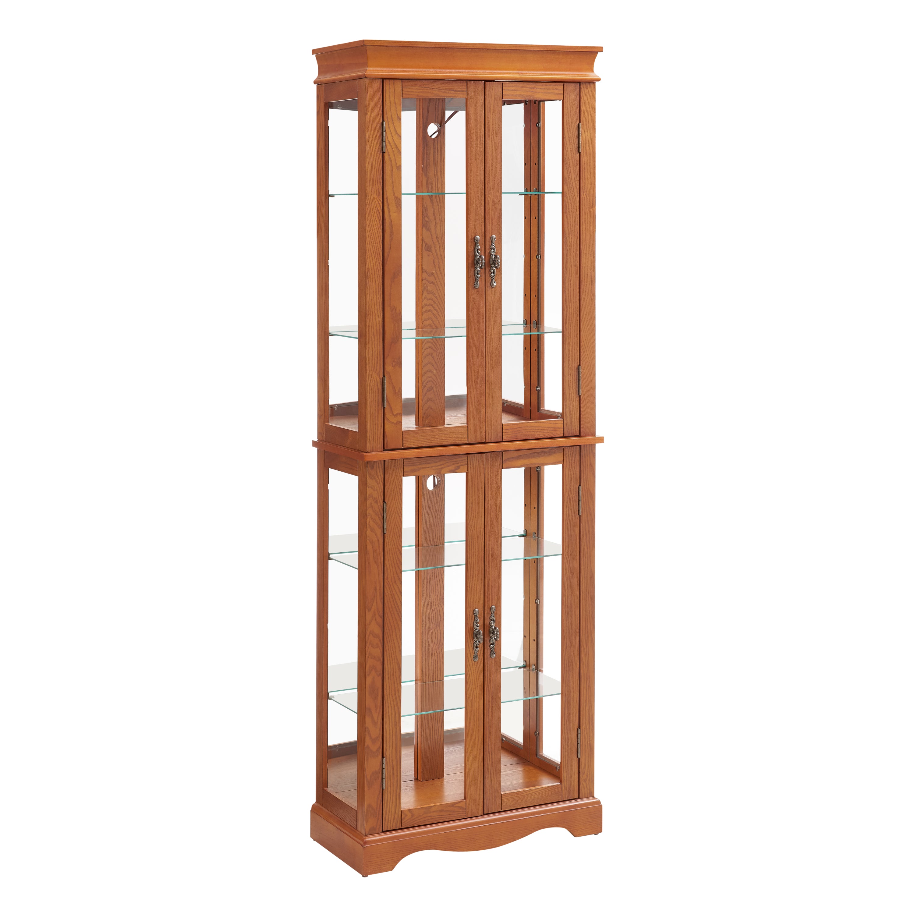 Lighted Glass Curio Display Cabinet,Display Cabinet,Glass Storage Cabinet Glass Wine cabinet Wood Frame Toy Display for Living Room, Kitchen, Pantry light bulb included OAK - Grand Goldman Shop