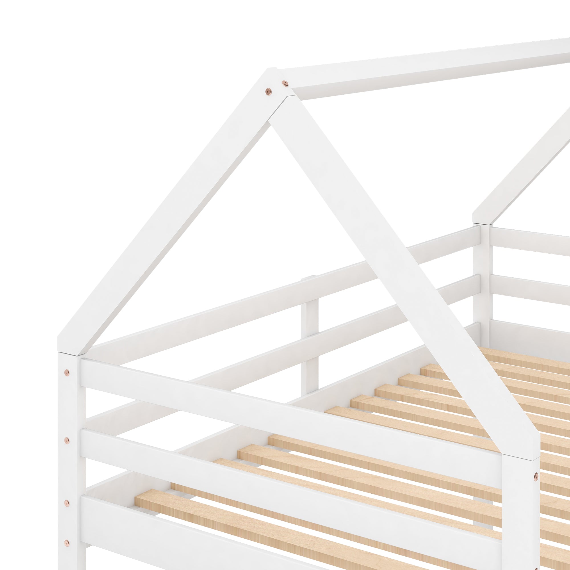 Twin over Twin Low Bunk Bed with Ladder, White - Grand Goldman Shop