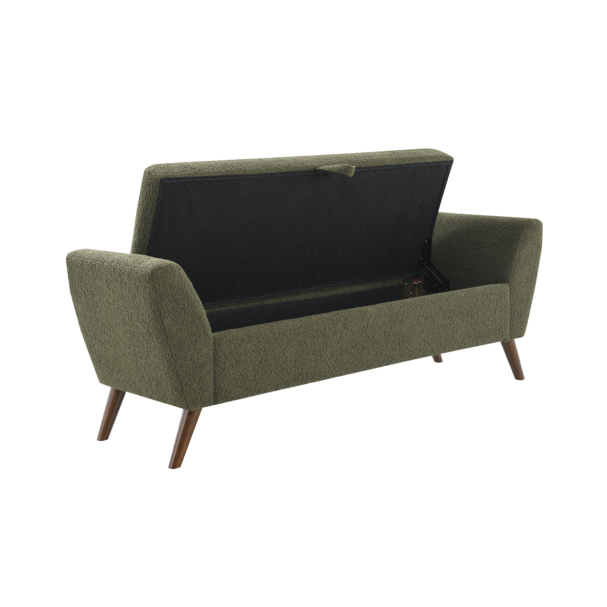 Modern Storage Bench with Mid-Century Wood Legs, 60'' Olive Green Teddy Fabric Upholstered Bench with Storage for Living Room & Bedroom - Grand Goldman Shop