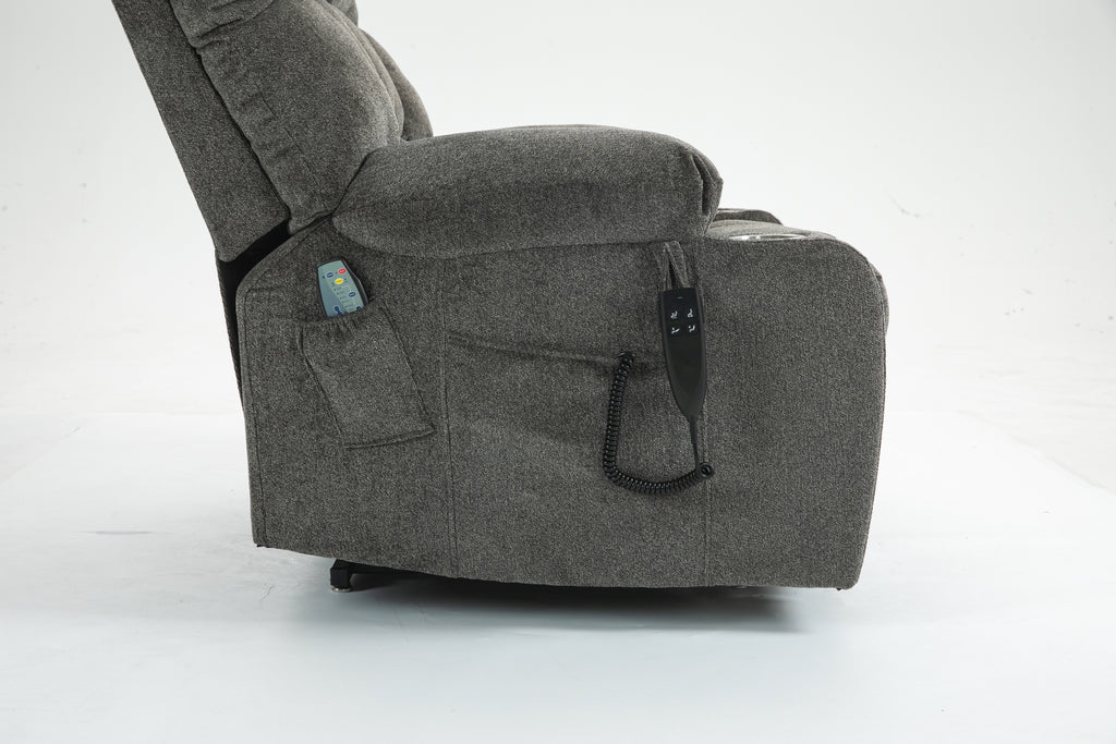 Lift Chair for Big and Tall Person with Inconvenient Legs: High Density Foam Lift Sofa with Heat and Massage, 2 Pockets, 2 Cup Holder, 2 Remote, OKIN Motor - Grand Goldman Shop