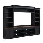 Farmhouse Entertainment Wall Unit with Bookshelf for TVs Up to 70', Walnut TV Stand with Adjustable Shelves, Mid-Century Media Console with Wine Rack for Living Room, Black (NEW SKU: N721S000046B-2) - Grand Goldman Shop
