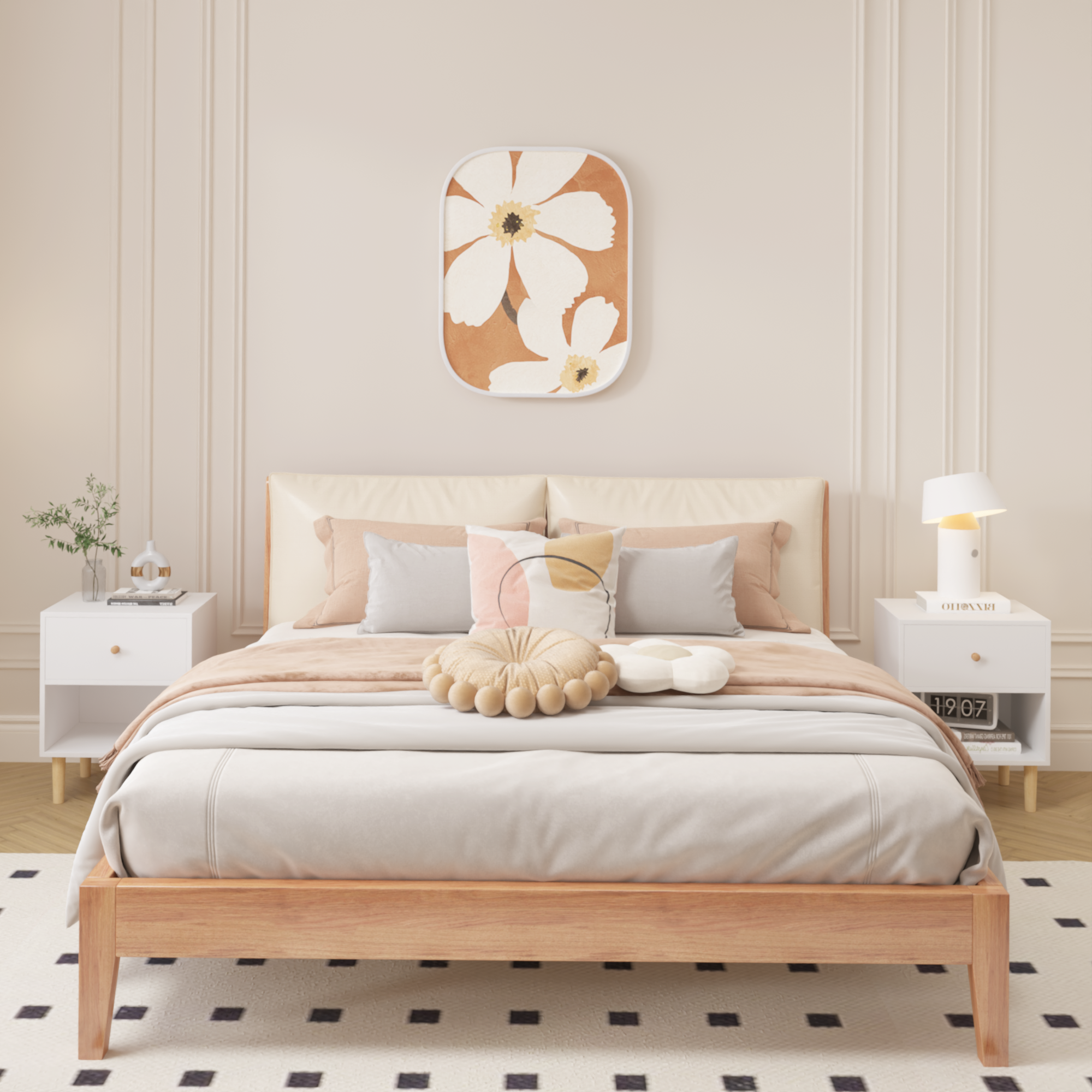 23.22''H White MDF Wooden Nightstand with One Drawer and One Shelf for Kids and Adults - Grand Goldman Shop