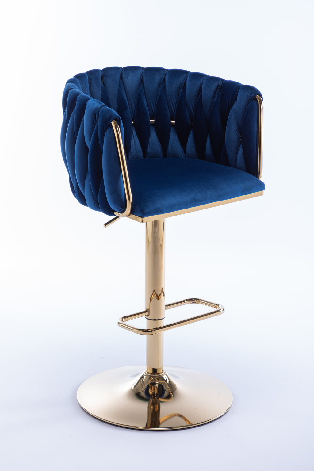 Set of 2  Bar Stools,with Chrome Footrest and Base Swivel Height Adjustable Mechanical Lifting Velvet + Golden Leg Simple Bar Stool-Navy - Grand Goldman Shop