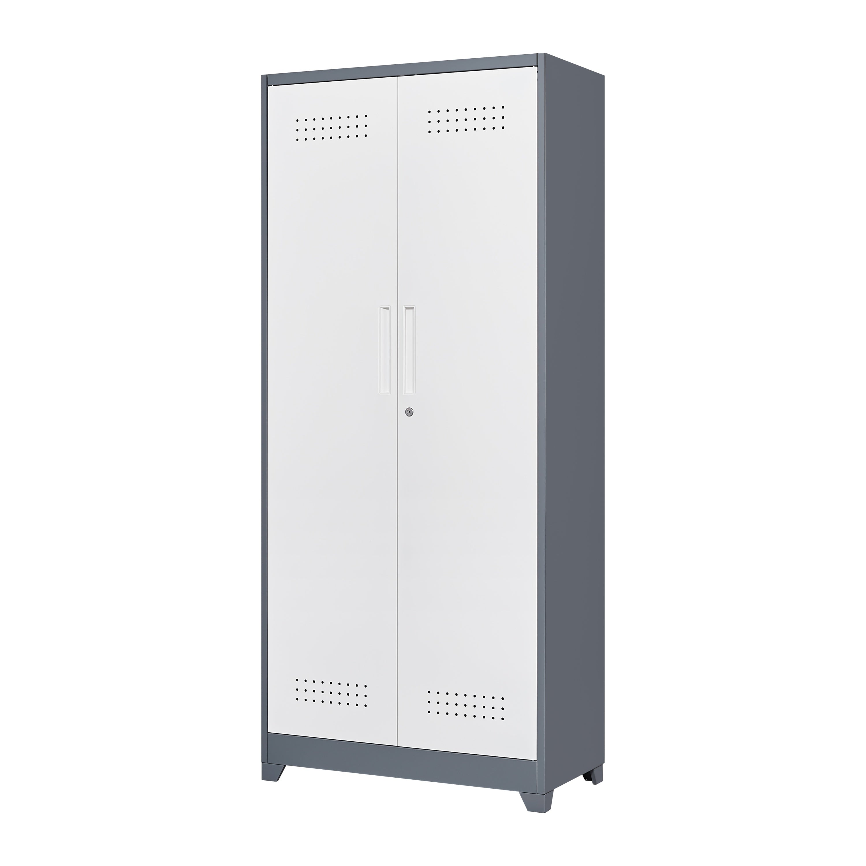 Gray Metal Lockers with Locking Doors, Adjustable Shelves, High Broom Tool Storage Cabinet, 72-Inch Kitchen, Office, Shop Org