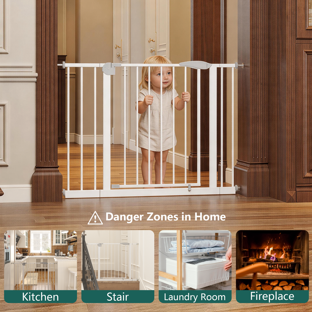 2 Pack 29.5-44.1' Wide Baby Gate for Stairs, Dog Gate Indoor for Doorways, No Drilling Pressure Mounted Pet Gates for Kids, E