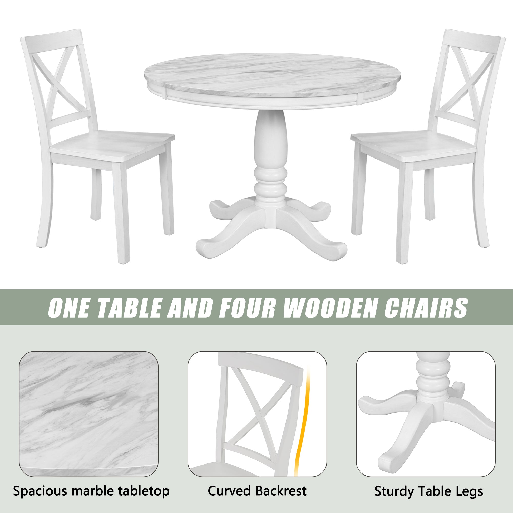 Orisfur. 5 Pieces Dining Table and Chairs Set for 4 Persons, Kitchen Room Solid Wood Table with 4 Chairs - Grand Goldman Shop
