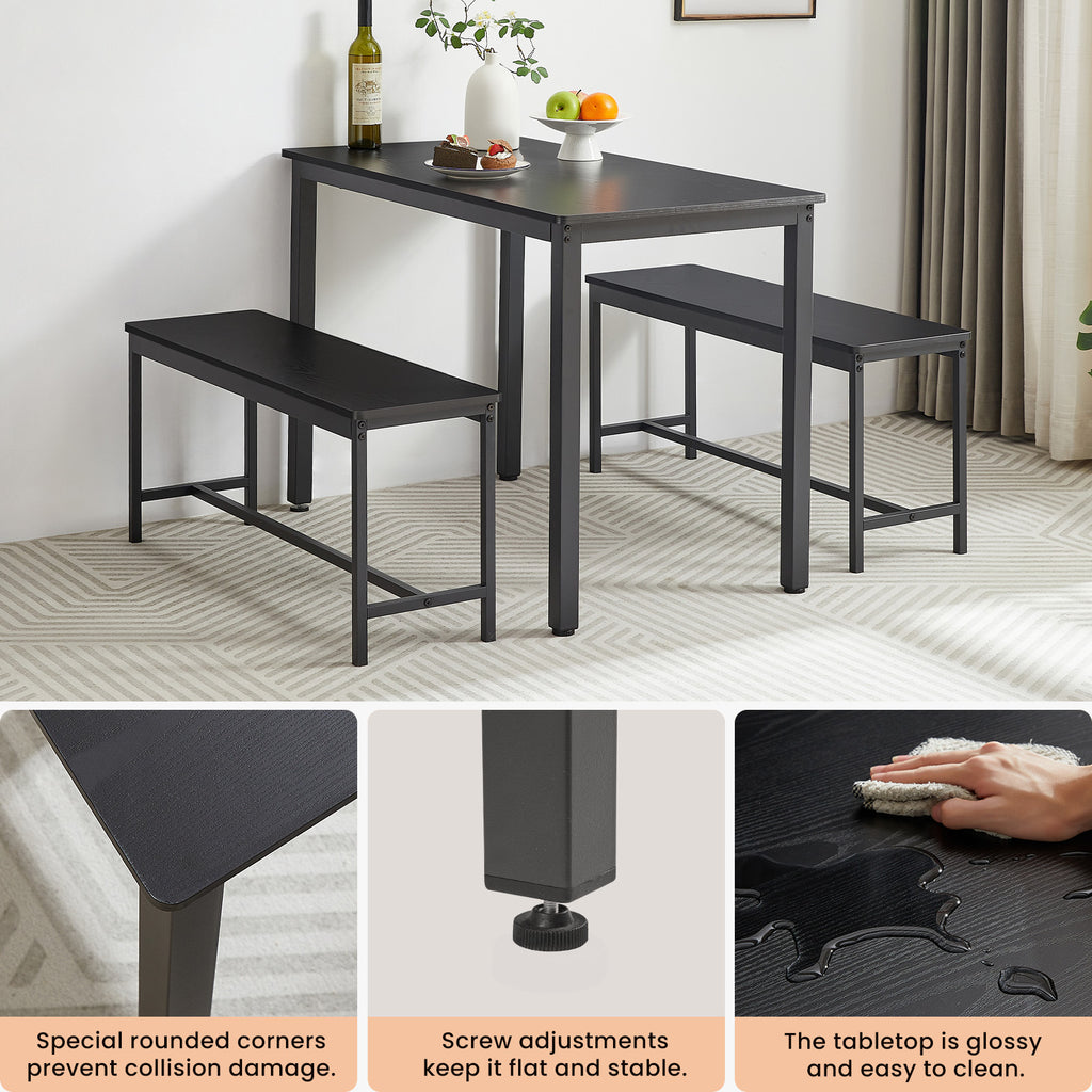 Dining Table Set, Bar Table with 2 Dining Benches, Kitchen Table Counter with Chairs, Industrial for Kitchen Breakfast Table, Living Room, Party Room, Black , 43.3″L x23.6″W x 29.9″H - Grand Goldman Shop