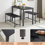 Dining Table Set, Bar Table with 2 Dining Benches, Kitchen Table Counter with Chairs, Industrial for Kitchen Breakfast Table, Living Room, Party Room, Black , 43.3″L x23.6″W x 29.9″H - Grand Goldman Shop