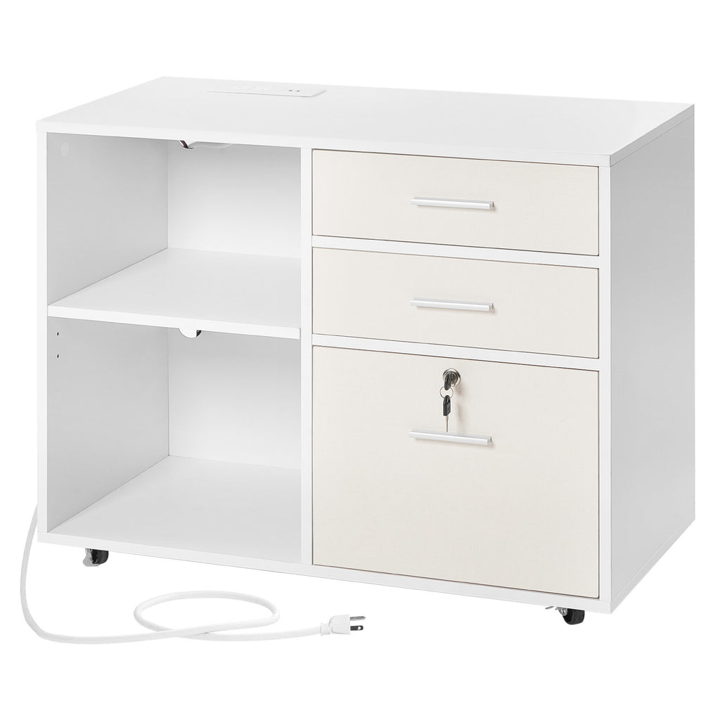 3 Drawer Wooden File Cabinet Mobile Filing Cabinet with Light Strip White | Premium Home Decor - Grand Goldman