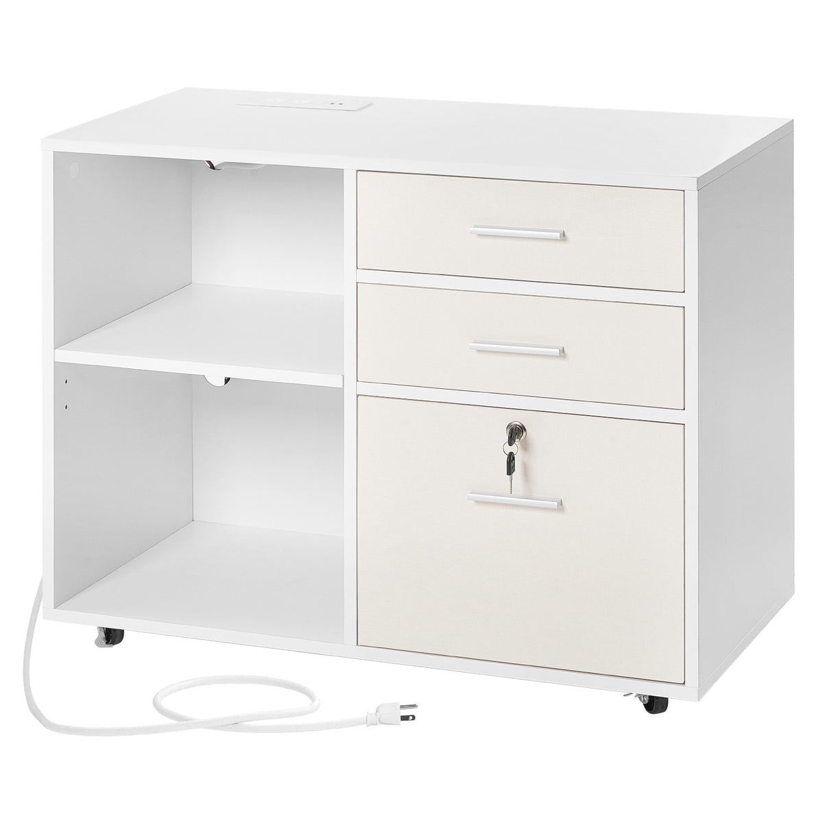3 Drawer Wooden File Cabinet Mobile Filing Cabinet with Light Strip White | Premium Home Decor - Grand Goldman