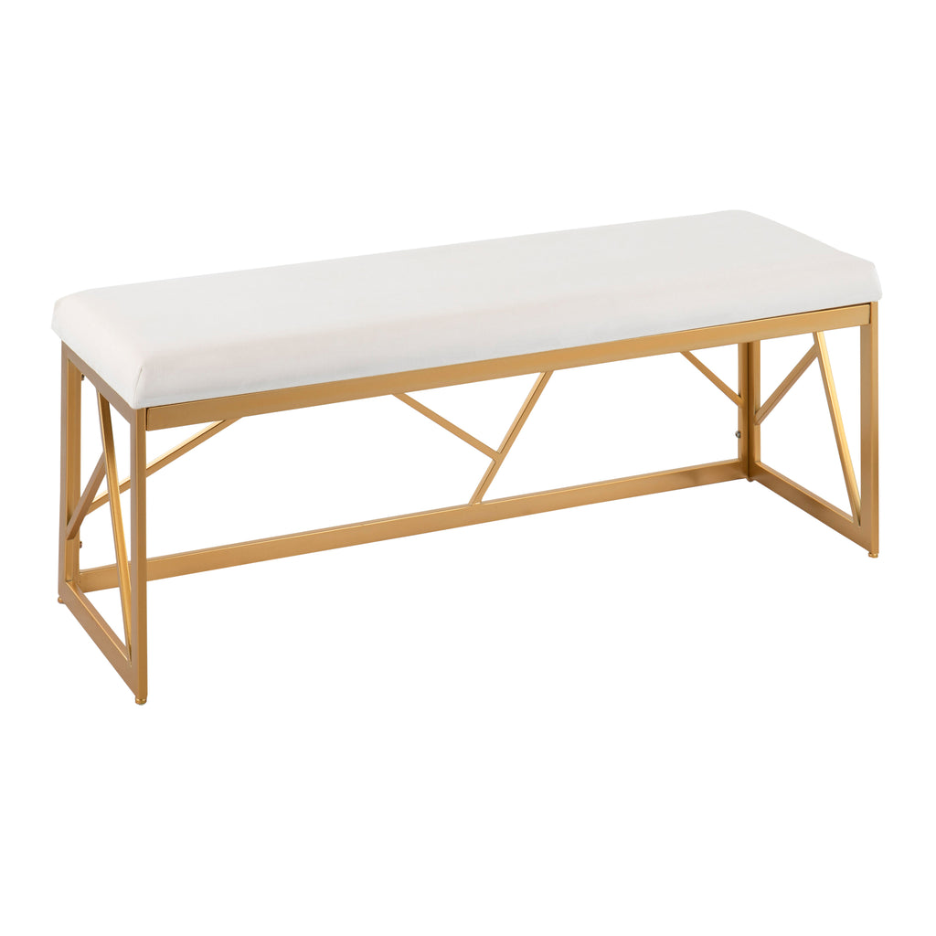 Folia Glam Metal Bench in Gold Steel and White Velvet by - Grand Goldman Shop