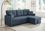 76.5' Linen Blend Upholstered Sectional with Pull-Out Bed and Chaise Storage - Grand Goldman Shop