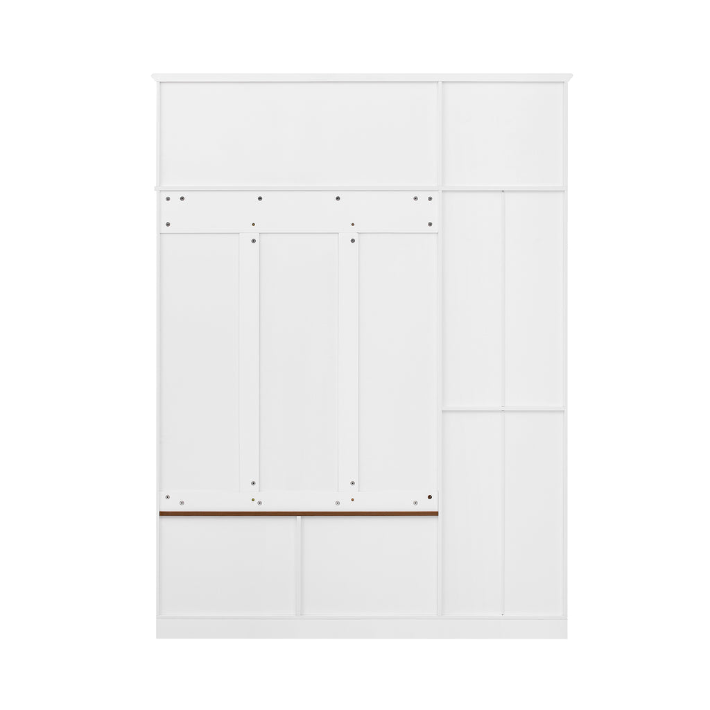 3-in-1 Hall Tree with Overhead Storage Cabinet, 3 Adjustable Side Shelves, 4 Heavy-Duty Hooks, 2 Spacious Drawers, Grooved Back Panel Design, Contrasting Seat Bench, Multifunctional Entryway Organizer - Grand Goldman Shop