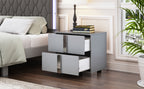 Elegant Nightstand with Metal Foot, Mirrored Bedside Table with 2 Drawers for Bedroom, Living Room, Gray (Old SKU: WF319353AAE) - Grand Goldman Shop