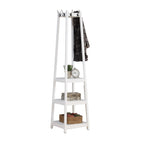 Vassen Coat Rack w/ 3-Tier Storage Shelves in White Finish - Grand Goldman Shop