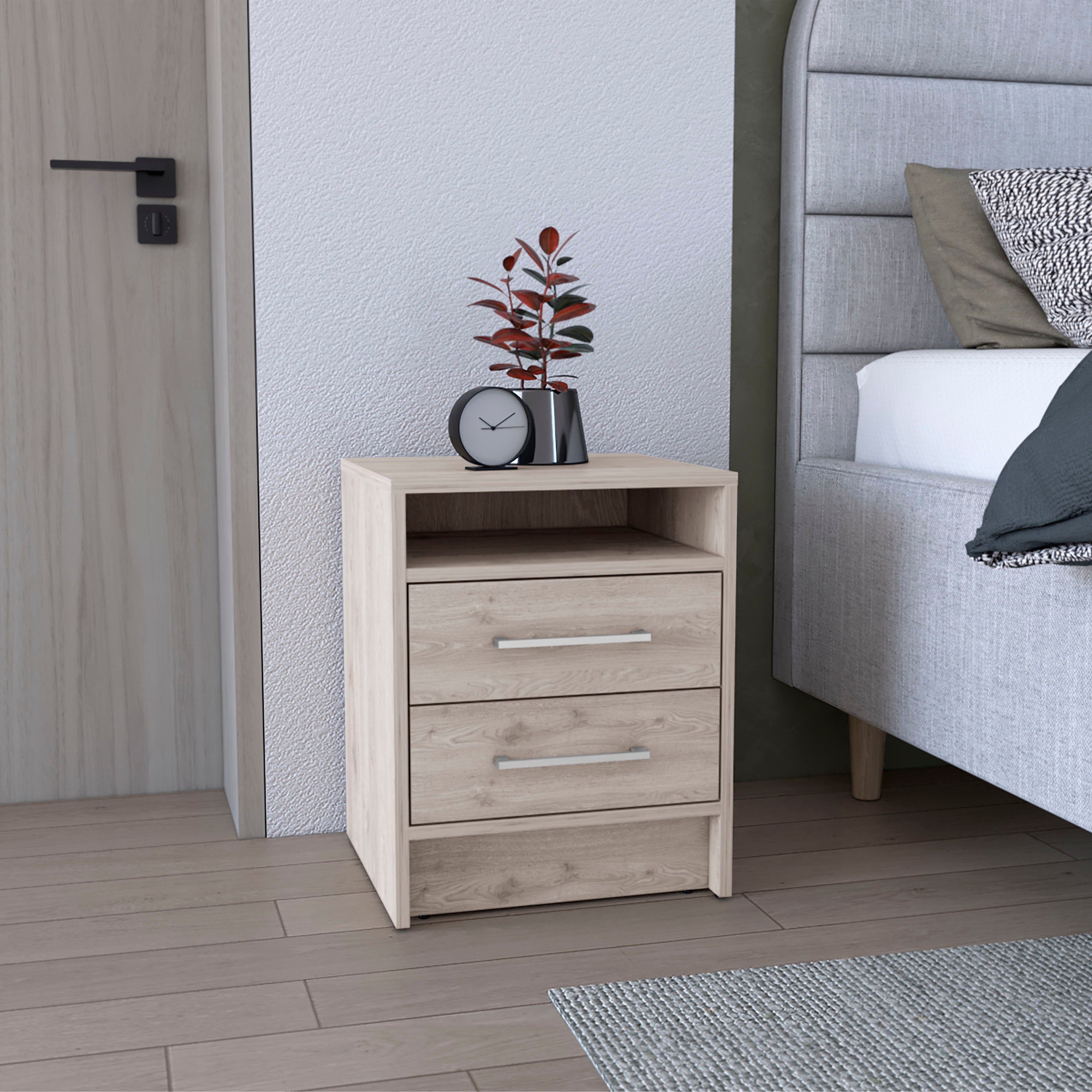 Eter Nightstand , End Table, Side Table Superior Top, Two Drawers -Light Gray - Grand Goldman Shop