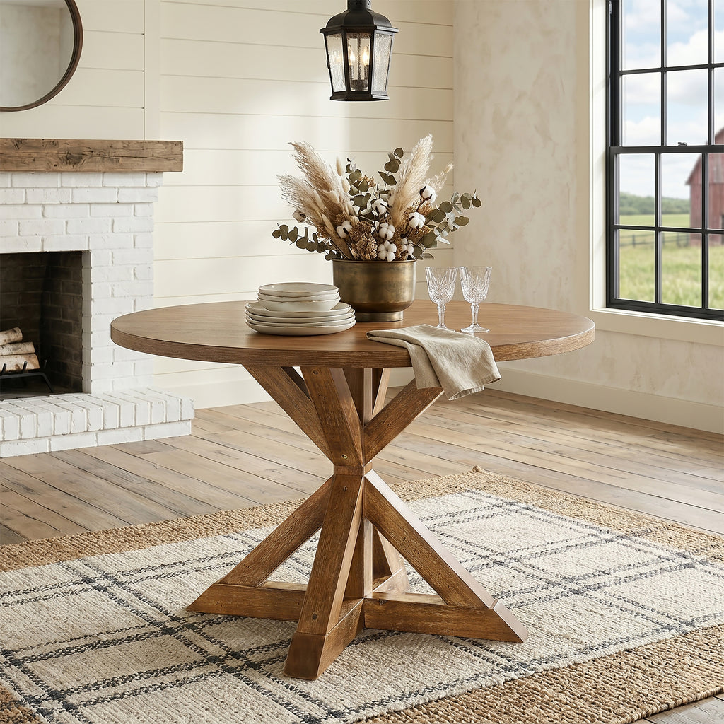 Windvale Cross-Buck Base Dining Table - Grand Goldman Shop