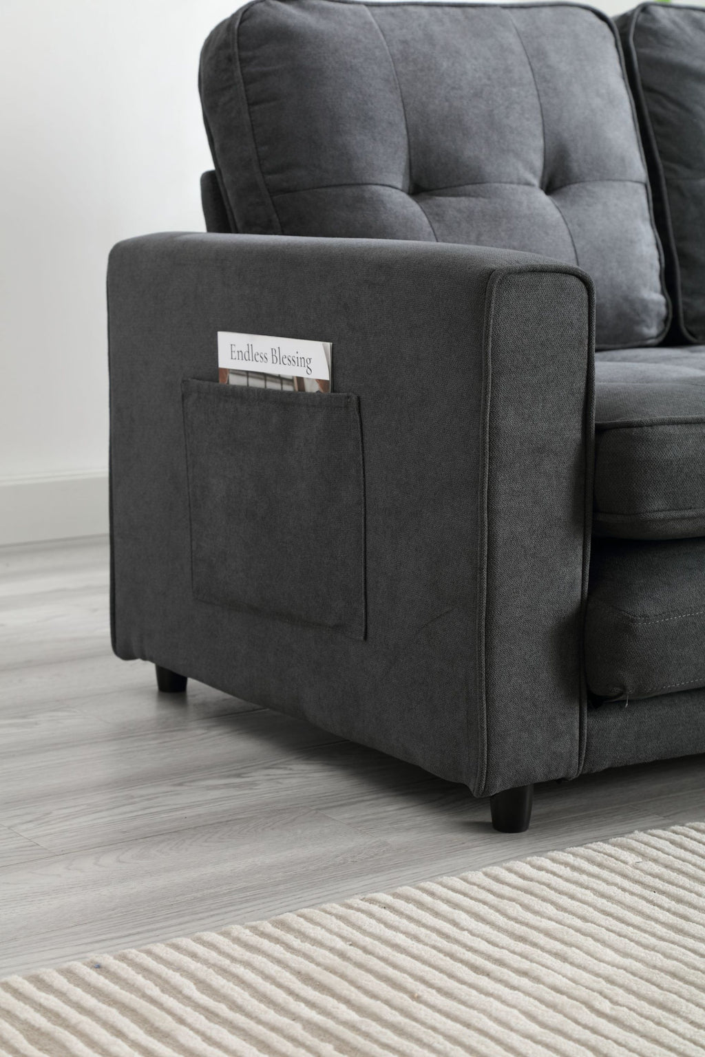 3 Fold Sofa,Convertible Futon Couch sleeper sofabed,Space saving loveseat,Pull Out Couch Bed for Living Room,Dark Gray & Light Gray & Beige,Velvet linen fabric - Grand Goldman Shop