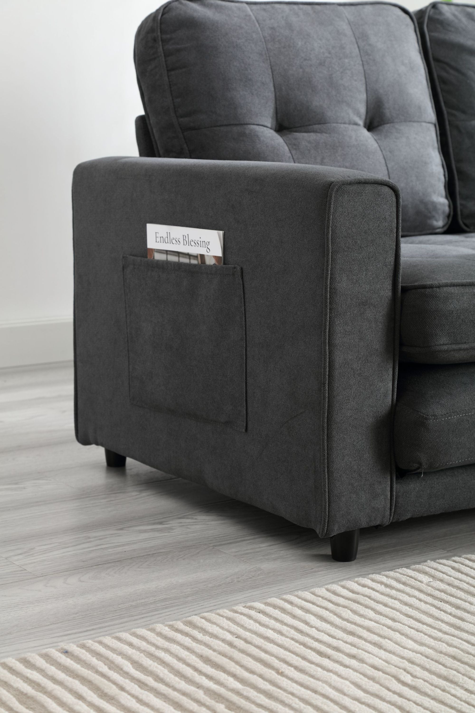 3 Fold Sofa,Convertible Futon Couch sleeper sofabed,Space saving loveseat,Pull Out Couch Bed for Living Room,Dark Gray & Light Gray & Beige,Velvet linen fabric - Grand Goldman Shop