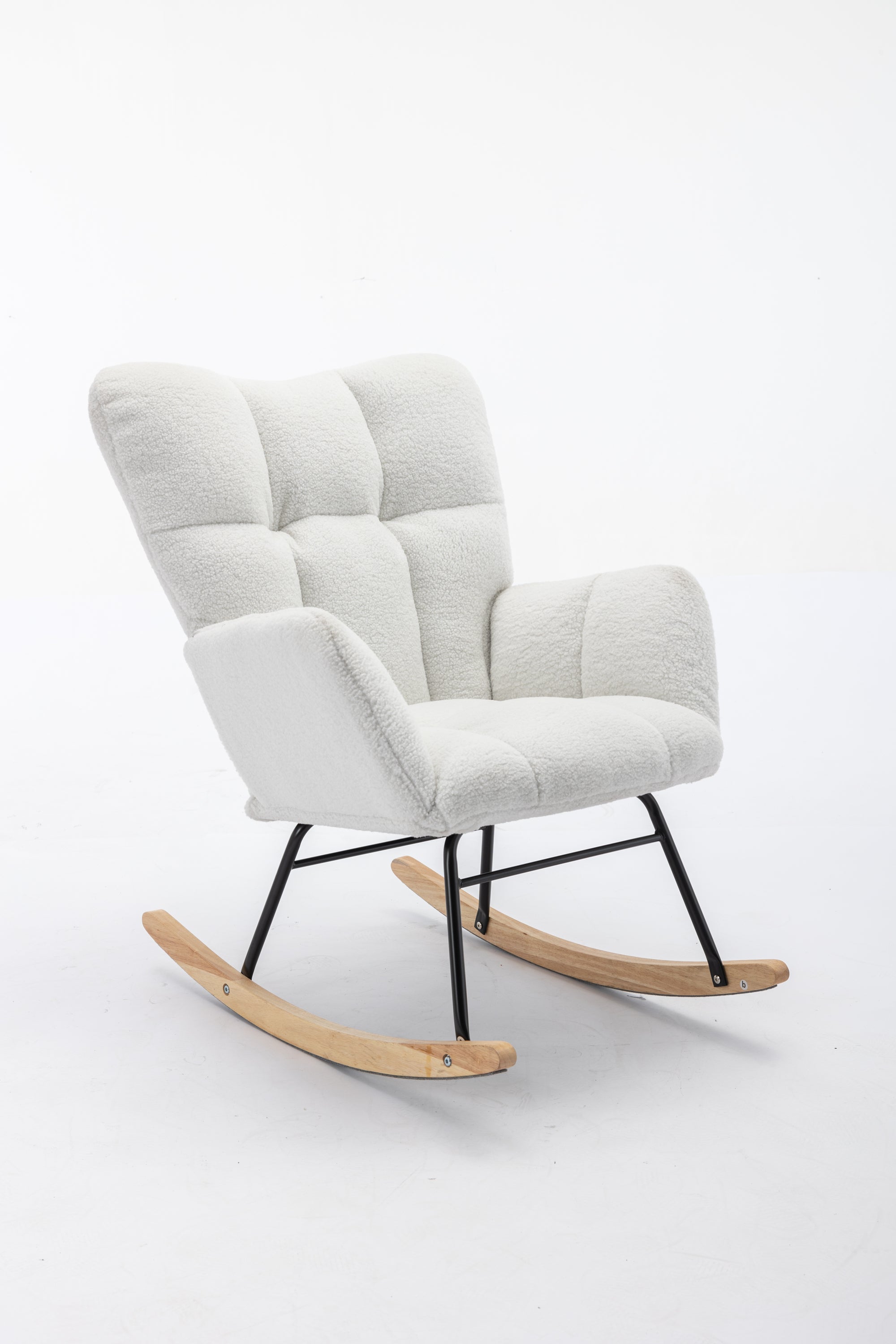 050-Teddy Fabric Rocking Gilder Nursery Chair For Living Room Indoor,Ivory - Grand Goldman Shop