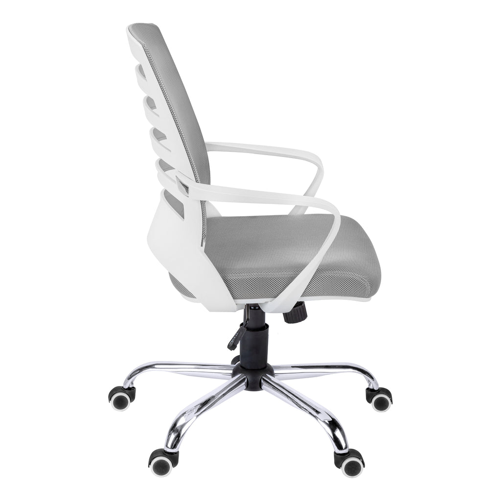 Office Chair, Adjustable Height, Swivel, Ergonomic, Armrests, Computer Desk, Work, Grey Mesh, Chrome Metal, Contemporary, Mod