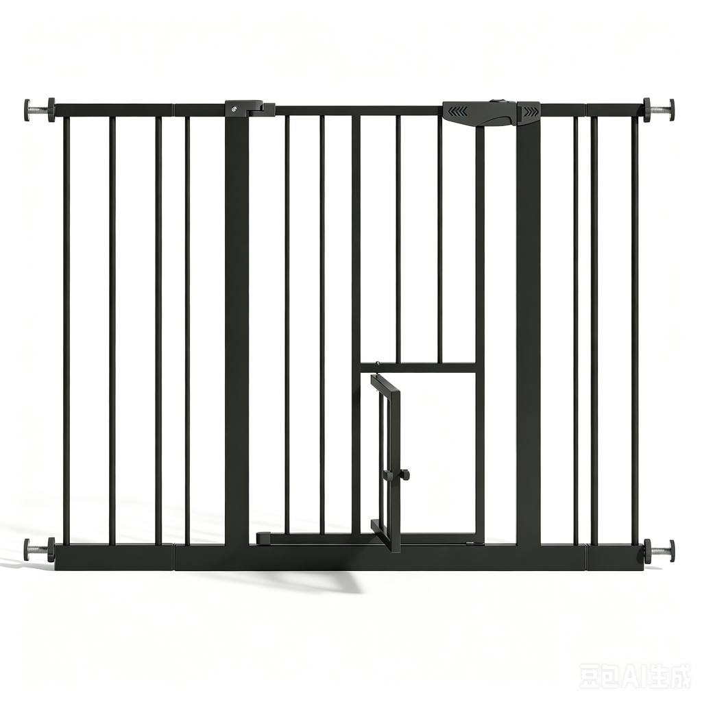 Baby Gate with Cat Door, 29.5-44.1' Metal Pet Door for Stairs & Doorways,Pressure Mounted,No Tools Needed, Black | Premium Ho