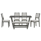 TREXM 6-Piece Retro Dining Table Set for 6, 60' Wood Kitchen Table and Chairs Set of 4 with Bench Designed Trestle Base for kitchen & Dining Room (Gray) - Grand Goldman Shop