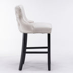 A&A Furniture,Contemporary Velvet Upholstered Wing-Back Barstools with Button Tufted Decoration and Wooden Legs, and Chrome Nailhead Trim, Leisure Style Bar Chairs,Bar stools, Set of 2 (Beige),SW1824B - Grand Goldman Shop