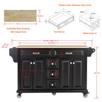 Kitchen Island with Rubber wood Countertop, Kitchen Cart on 5 Wheels with Storage Cabinet and 5 Drawers for Dinning Room, Black - Grand Goldman Shop