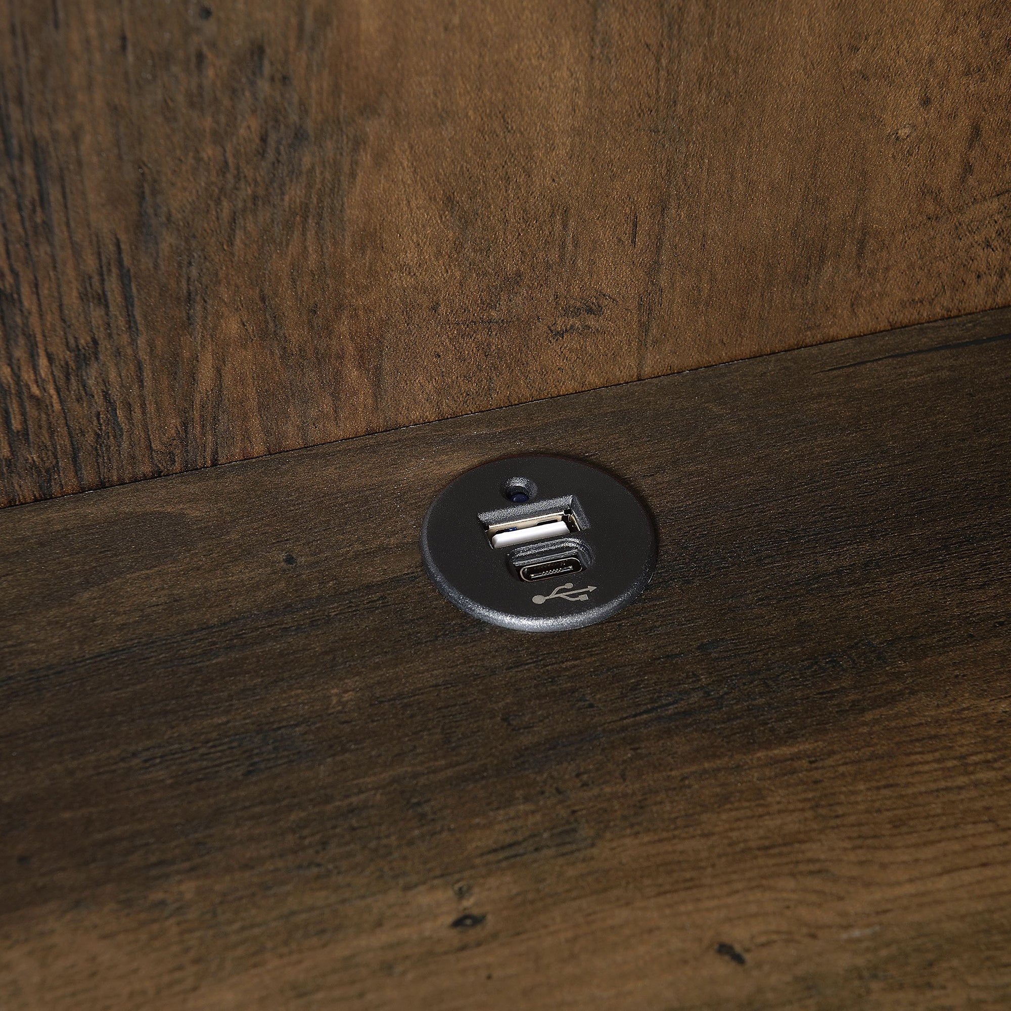 Geary Dark Pine 3-Shelf Bookcase with USB Charging and Lockable Top Drawer in Dark Brown Engineered Wood | Premium Home Decor