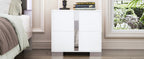 Elegant Nightstand with Metal Foot, Mirrored Bedside Table with 2 Drawers for Bedroom, Living Room, White (Old SKU: WF319353AAK) - Grand Goldman Shop