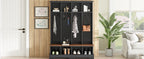 Farmhouse Hall Tree with 8 Hooks, Practical Entryway Bench with Open Compartments, 76.7'H Modern 3-in-1 Wooden Style Coat and Shoe Rack for Mudroom, Living Room, Black (OLD SKU: N721P292601B) - Grand Goldman Shop