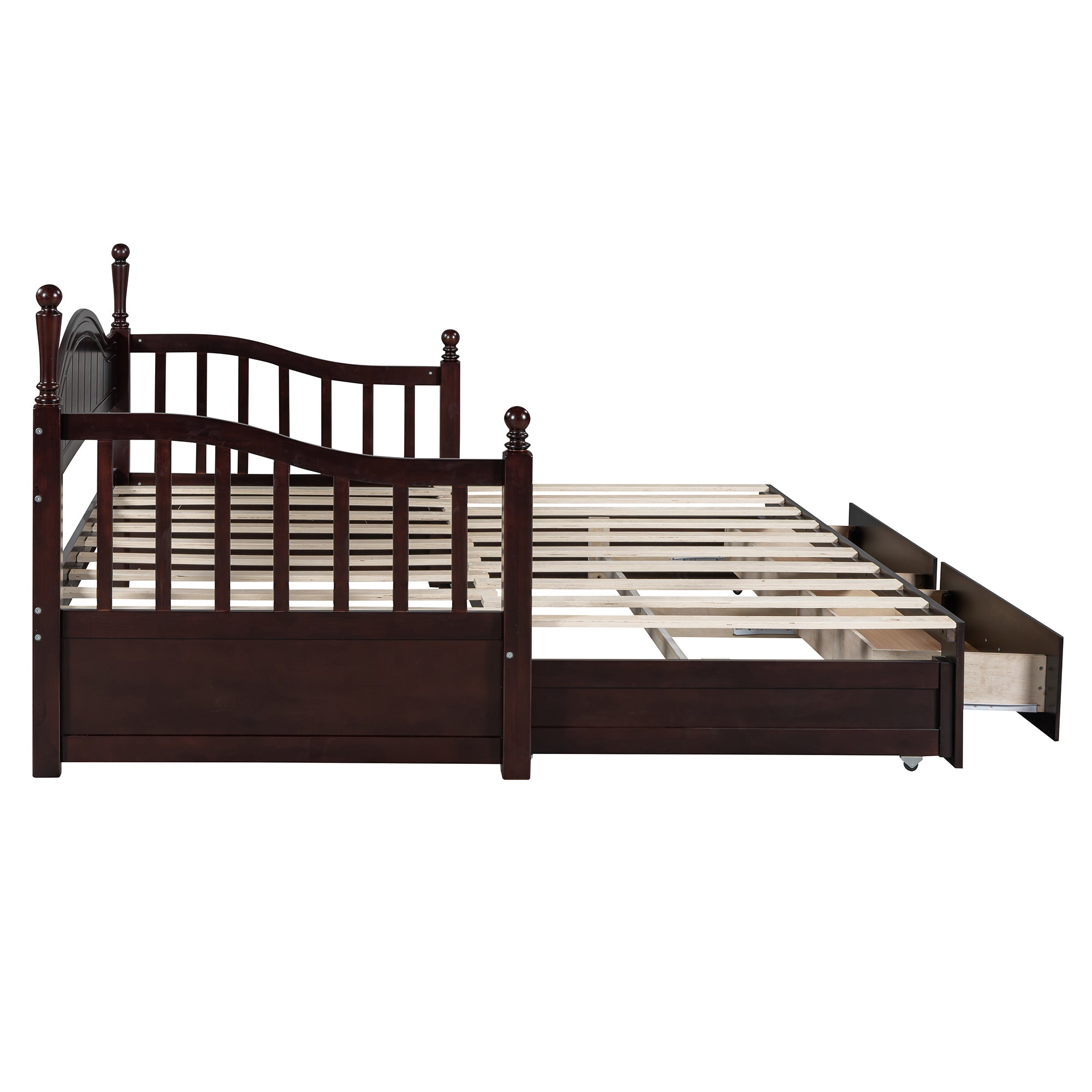 Wooden Twin Size Daybed with Twin Size Trundle, Extendable Daybed with Two Storage Drawers, Espresso(Expected Arrival Time:9.12) - Grand Goldman Shop