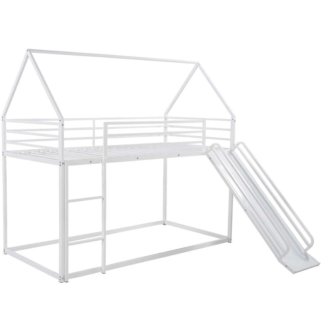 Zulah Twin over Twin House Bunk Bed with Ladder and Slide, White - Grand Goldman Shop