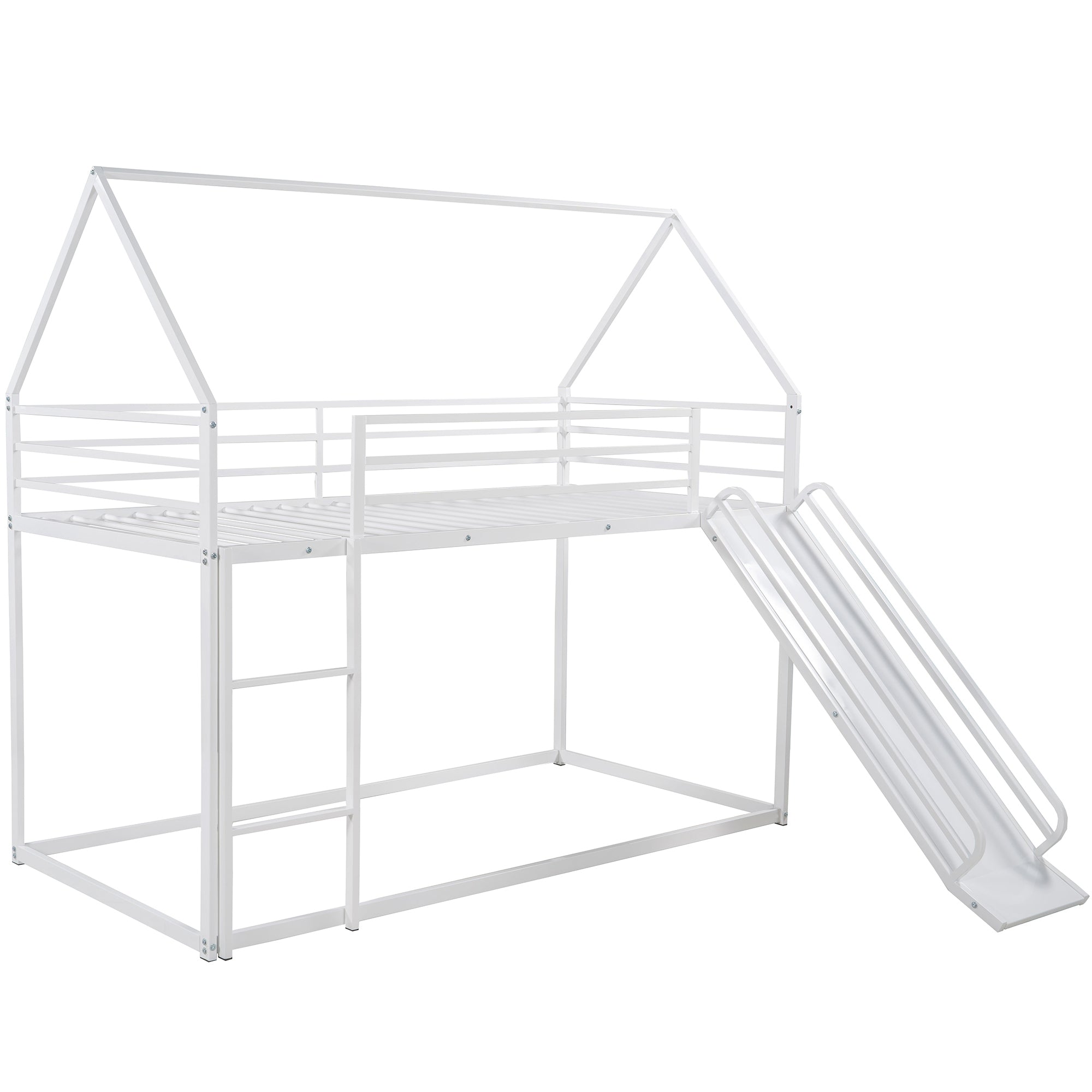 Zulah Twin over Twin House Bunk Bed with Ladder and Slide, White - Grand Goldman Shop